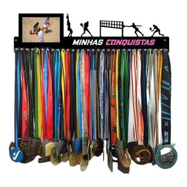 Imagem de Porta Medalhas Beach Tennis Feminino 62cm com Porta Retrato 10x15cm - 