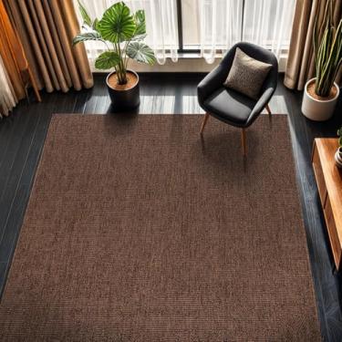 Imagem de CAMILSON Tapete de juta fácil 20 x 25 cm, tapete de fibra marrom para sala de estar, pátio e cozinha, design de tecido boho sólido, fácil de limpar, lavável tapete externo Alfombras (20 x 25)