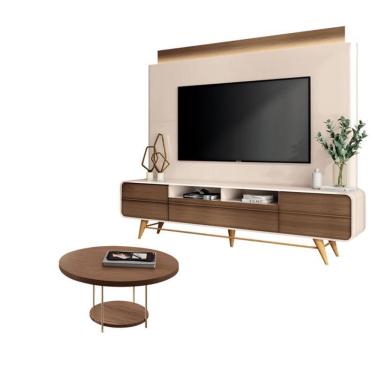 Imagem de Estante Home Theater Nobre Off White Castanho E Mesa De Centro Sky Castanho – Hb Móveis