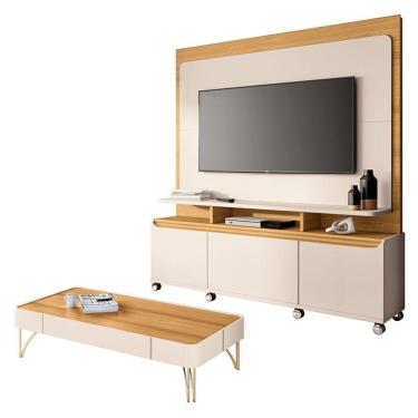 Imagem de Estante Home Theater Quantum E Mesa De Centro Cadenza Off White Cinamomo – Hb Móveis