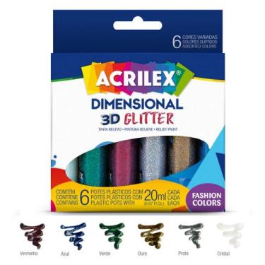 Imagem de Tinta Dimensional Relevo 3D 6 Cores - Acrilex + Nota Fiscal, GLITTER A