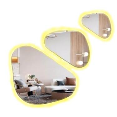 Imagem de Kit Espelhos Orgânico Decorativo Led Banheiro 80cm 51cm 95cm - V.A Dec