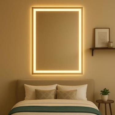 Imagem de Espelho Retangular 90x70 Cm Jateado Led Com Touch Premium(Neutro-Vertical)