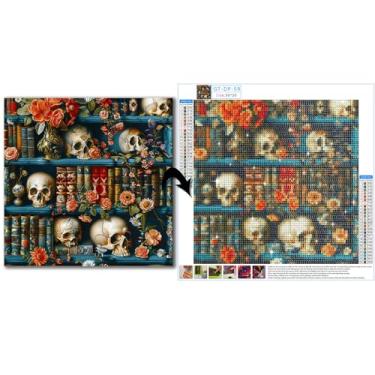 Imagem de Gamteldot Kits de arte de diamante de crânio para adultos iniciantes, DIY Bookshelf Diamond Art 5D Full Drill Diamond Dots Diamond Painting com ferramentas completas, artesanato de arte para decoração