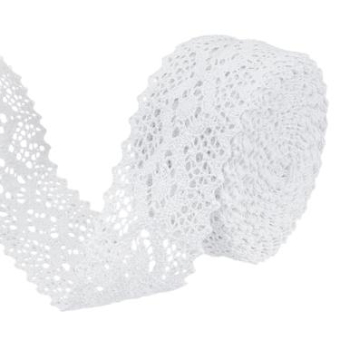 Imagem de BENECREAT Fita de renda branca de 12 metros, renda de algodão crochê de 5,5 cm de largura para artesanato, embrulho de presente, decoração de casamento, álbum de recortes