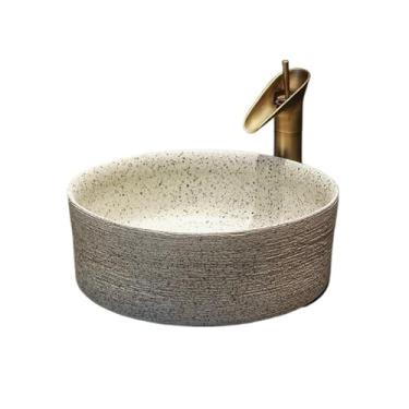 Imagem de YANIR-137 Bacia de pia de vaso de banheiro, lavatório de bancada de arte criativa, simples, retrô, redondo, pátio, lavatório à mão, lavatório de cerâmica de alta temperatura, lavatório acima do balcão