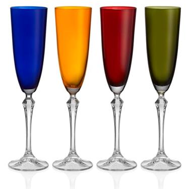 Imagem de Barski Copos de taça de champanhe - Conjunto de 4 - Copo colorido sortido com haste transparente - Cada copo tem 200 ml, para Prosecco, vinho espumante, mimosas, coquetéis, aniversários de casamento