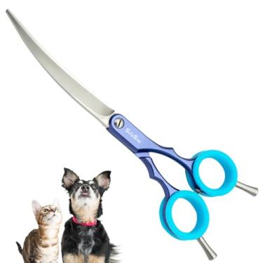 Imagem de SnipStar 6 polegadas tesouras curvas para animais de estimação tesouras de cuidado de cão leves 30 graus dobrar corte fino, azul