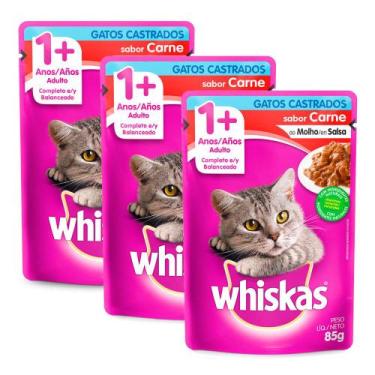 Imagem de Kit 3 Ração Úmida para Gatos Whiskas Adultos 1+ Anos Castrados Sabor C