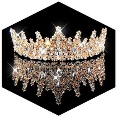 Imagem de YBEATY Tiara de casamento com coroa de cristal, coroa de rainha, coroa de ouro, tiara de casamento com strass, acessórios de cabelo para mulheres, meninas, noiva, aniversário, formatura, concurso