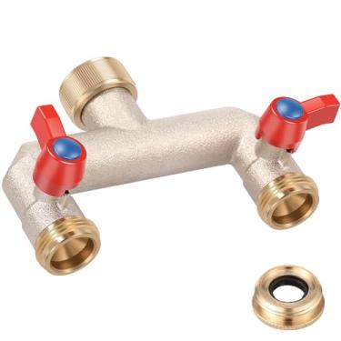 Imagem de Tzdxfgl Divisor de mangueira de jardim de 2 vias, conector de mangueiras de jardim de latão resistente de 3/10.2 cm, divisor de torneira com válvulas liga/desliga únicas, distribuidor de água da