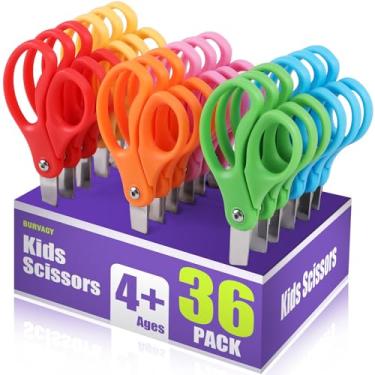 Imagem de BURVAGY Pacote Com 36 Tesouras Infantis, Tesouras Para Escola, Tesouras De Segurança, Tesouras De Ponta Romba, Tesouras De Artesanato De 5 Polegadas Para Estudantes, Tesouras De Segurança Confortáve