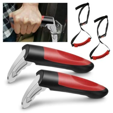 Imagem de 4 maçanetas de porta de carro para idosos, alça de suporte de assistência de maçaneta de carro portátil, maçaneta de porta de bengala de carro multifuncional, cortador de cinto de segurança, disjuntor