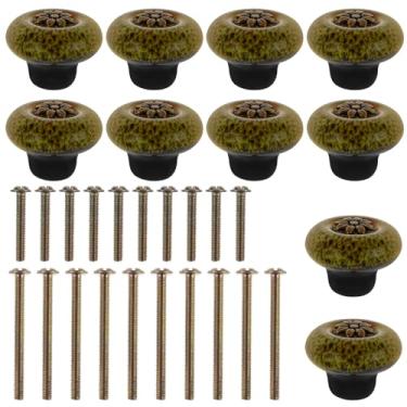 Imagem de DJAPWPX Conjunto de 10 puxadores de cerâmica vintage puxadores decorativos de móveis com parafusos puxador de porta de armário puxador de cômoda para armários gaveta armário guarda-roupa (verde)