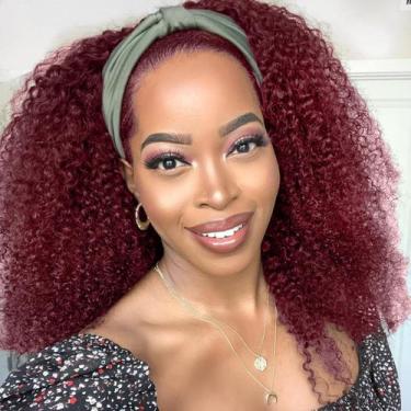 Imagem de Peruca com faixa de cabeça XSY 99J Burgundy Kinky Curly 100% cabelo hu