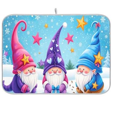 Imagem de Kcldeci Tapete de secagem de pratos de gnomo de inverno para balcão de cozinha de natal dobrável absorvente escorredor de pratos tapetes de prato de fazenda almofada de secagem escorredor de pratos tapetes para balcão 18x24