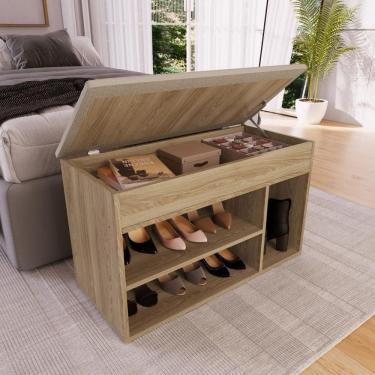 Imagem de Sapateira Banco Baú Organizador 81cm 7 Pares Com Tampo Estofado Oak