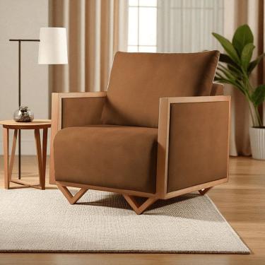 Imagem de Poltrona para Sala de Estar Madeira Maciça Lara Luxo Caramelo