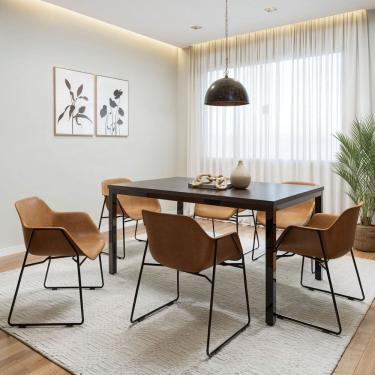 Imagem de Conjunto Mesa de Jantar Retangular 160cm x 85cm Smart com 6 Cadeiras Lodelô Preto/Pinus