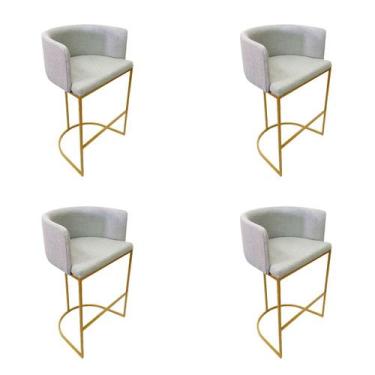 Imagem de Kit 4 Banquetas Alta Decorativa Luxo Zoe Tecido Bouclé Base De Metal D