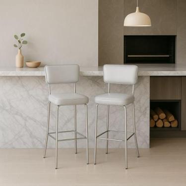 Imagem de Conjunto 2 Banquetas Olivia Altura 65cm Bar Cozinha Cromada Assento Gr