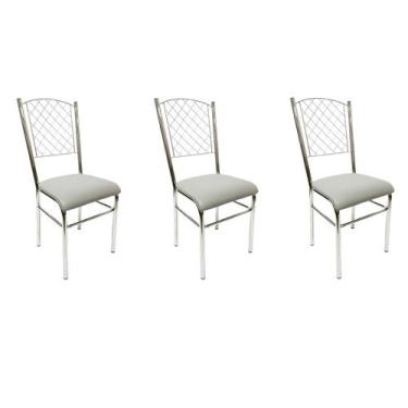 Imagem de Kit 3 Cadeiras de Cozinha com reforço cromada encosto grade assento ci