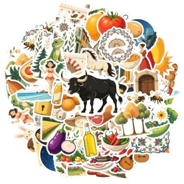 Imagem de 70 peças Espanha Cultura Viagem Comida Arquitetura Adesivos Arquitetônicos Tradicionais para Guitarra DIY Bicicleta Skate Laptop Bagagem Decoração DIY Telefone Guitarra Laptop Notebook Mala Copo