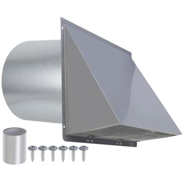 Imagem de Ventilação de parede com capuz de 20 cm com tela e amortecedor, tampa de ventilação de parede de exaustão tampa de parede externa para exaustor de cozinha ventilação de secador de duto HVAC, aço