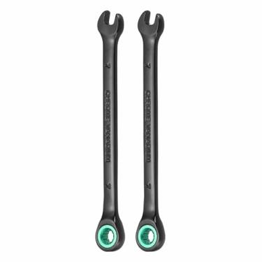 Imagem de HARFINGTON 2 peças chave de catraca de 7 mm métrico 12 pontos CR-V eletroforese alongamento caixa dupla chave catraca de extremidade aberta com 72 dentes 5° Swing Industrial Grade Spanner