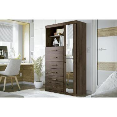 Imagem de Cômoda De Quarto Marabá 1.6 C/ 1 Porta 2 Nichos E 6 Gavetas C/ Espelho ébano - Santos Andirá