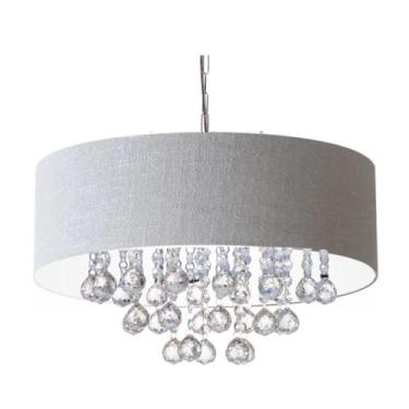 Imagem de Lustre Cupula De Tecido Cinza Cilindrica 40cm Com Cristal - Alta Cupul