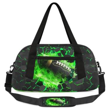 Imagem de Bolsa de viagem de academia para meninos – Bolsa infantil de fim de semana com bolso frontal com zíper para prática escolar, bolsas de mão para adolescentes, Bola de futebol verde 3D, Esportivo