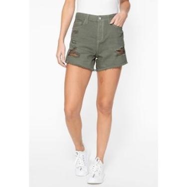 Imagem de Short de Sarja Rasgos Verde Escuro-Feminino