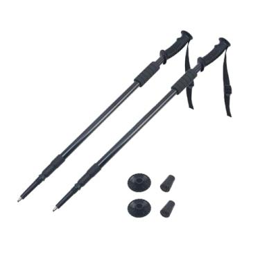 Imagem de Bastões profissionais de trekking, bastões de caminhada de alumínio preto ajustáveis com sistema antichoque, aderência ergonômica e alças de pulso, pacote com 2 unidades de 61 a 134 cm