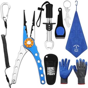 Imagem de VioraWhite Kit de 8 ferramentas de pesca, conjunto de removedor de anzol, inclui alicates de pesca, garra de lábio de peixe, tesouras multifuncionais, luvas de pesca, chaveiro e gancho para homens e