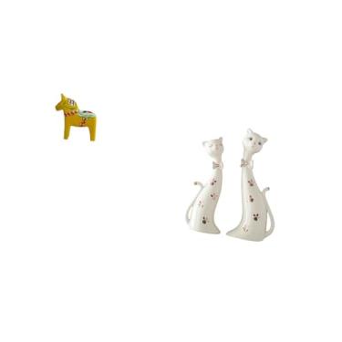 Imagem de Fenteer Casal de Cavalos E Gatos Suecos Dalecarlianos, Estatueta Animal, Escultura Colecionável para Decoração de Casa, Estante, Sala de Jantar, Lareira, Pres