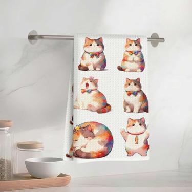 Imagem de Toalhas de cozinha coloridas para gatinhos 40,6 x 58 cm, pano de prato decorativo de microfibra absorvente de gato fofo, toalhas de mão de waffle para cozinha, casa, banheiro, presentes para amantes