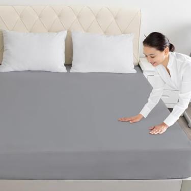 Imagem de Protetor de colchão de tamanho completo, impermeável, protetor de colchão, lençol com elástico profundo de até 35 cm, lavável na máquina, cinza