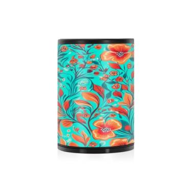 Imagem de Wassud Cinzeiro de carro de liga de alumínio de flores laranjas brilhantes com tampa cinzeiro de carro à prova de cheiro à prova de vento cinzeiro de viagem para SUV, caminhão, escritório, casa