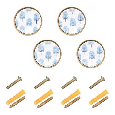 Imagem de Burbuja Puxadores de armário de cozinha Winter Forest, pacote com 4, puxadores redondos de 3,5 cm, puxadores de cômoda com parafusos para armários de cozinha, quarto, armário