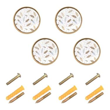 Imagem de Burbuja Maçanetas de armário de cozinha Feather Pacote com 4, puxadores redondos de 3,5 cm, puxadores de cômoda com parafusos para armários de cozinha, quarto, armário