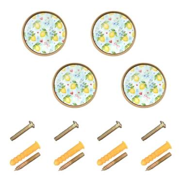 Imagem de Burbuja Maçanetas de armário de cozinha Limão, pacote com 4, puxadores redondos de 3,5 cm, puxadores de cômoda com parafusos para armários de cozinha, quarto, armário