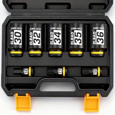 Imagem de Conjunto de soquete de porca de eixo de acionamento de 1/5.1 cm, 8 peças, chave de porca de eixo de roda métrica de 12 pontos, grande, jumbo 30 mm, 32 mm, 34 mm, 35 mm, 36 mm, soquete de broca