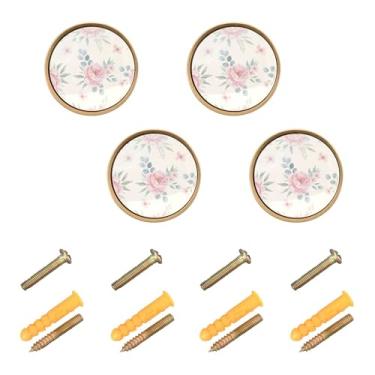 Imagem de Burbuja Pacote com 4 maçanetas de armário de cozinha com flores, puxadores redondos de 3,5 cm, puxadores de cômoda com parafusos para cozinha, quarto, armários, armário