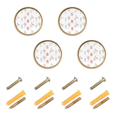 Imagem de Burbuja Puxadores de armário de cozinha de veado de árvore de inverno, pacote com 4, puxadores redondos de 3,5 cm, puxadores de cômoda com parafusos para armários de cozinha, quarto, armário