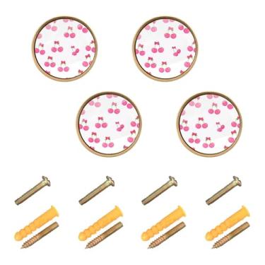 Imagem de Burbuja Maçanetas de armário de cozinha Cherries, pacote com 4, puxadores redondos de 3,5 cm, puxadores de cômoda com parafusos para armários de cozinha, quarto, armário