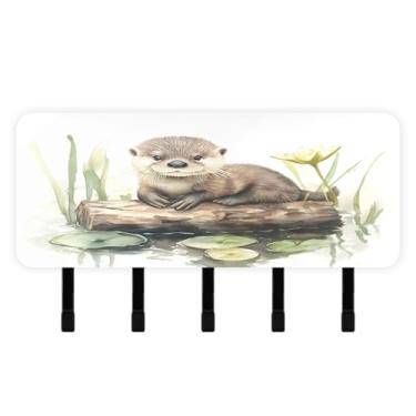 Imagem de Burbuja Pintura de porta-chaves de lontra com 5 ganchos de chave, porta-chaves autoadesivos montados na parede, organizador de armazenamento de correio para entrada, decoração de casa