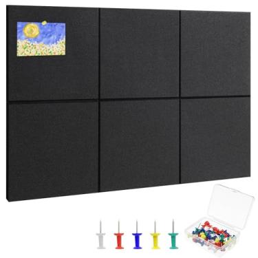 Imagem de Quadro grande de cortiça 71 cm x 48 cm, pacote com 6 azulejos de parede de feltro com pinos coloridos, quadros de avisos com tiras autoadesivas removíveis, quadros de cortiça para paredes, escritório
