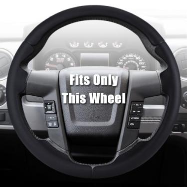 Imagem de Aimato Capa de volante personalizada para Ford F150 2009-2014/Ford Expedition 2015-2017, fina, antiderrapante, resistente a arranhões exclusivo protetor de volante de carro para Ford, preto Napa