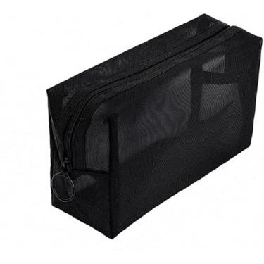 Imagem de Bolsa de cosméticos transparente de malha, pequena, grande, preta, bolsa organizadora de artigos de higiene pessoal portátil para viagem, bolsa de armazenamento de batom, Preto, Middle, Moderno